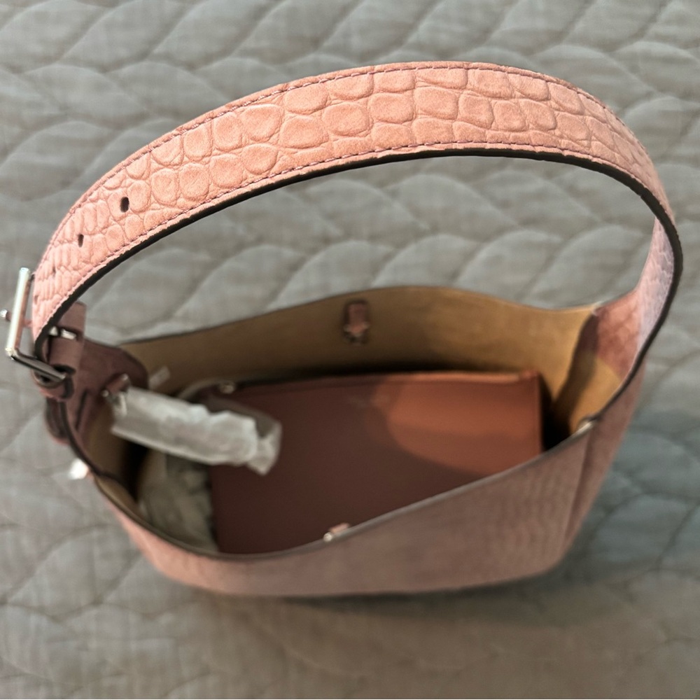 NEW Tory Burch Thea Embossed Suede Slouchy Shoulder Bag - Soft Mauve - Picture 4 of 9